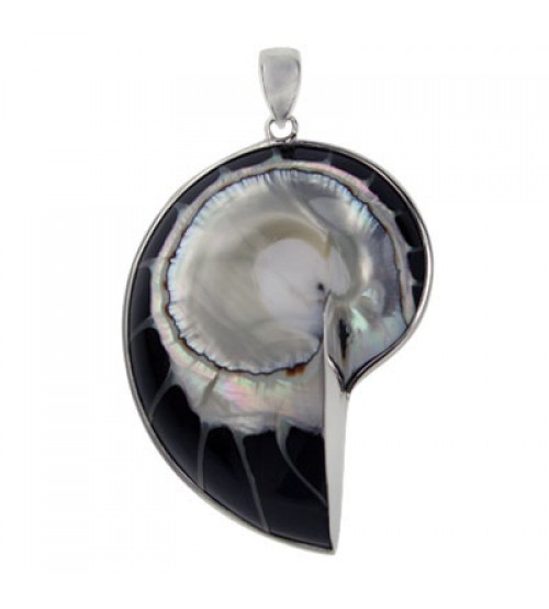 Black Shell Pendant, Sterling Silver